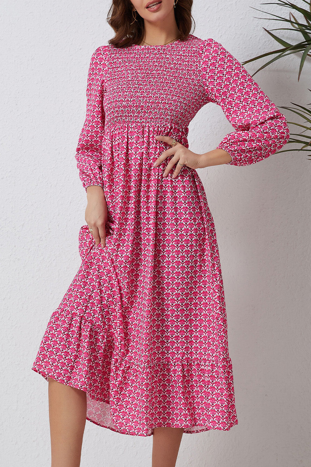 Rose Printed Ruffled Hem Long Dress