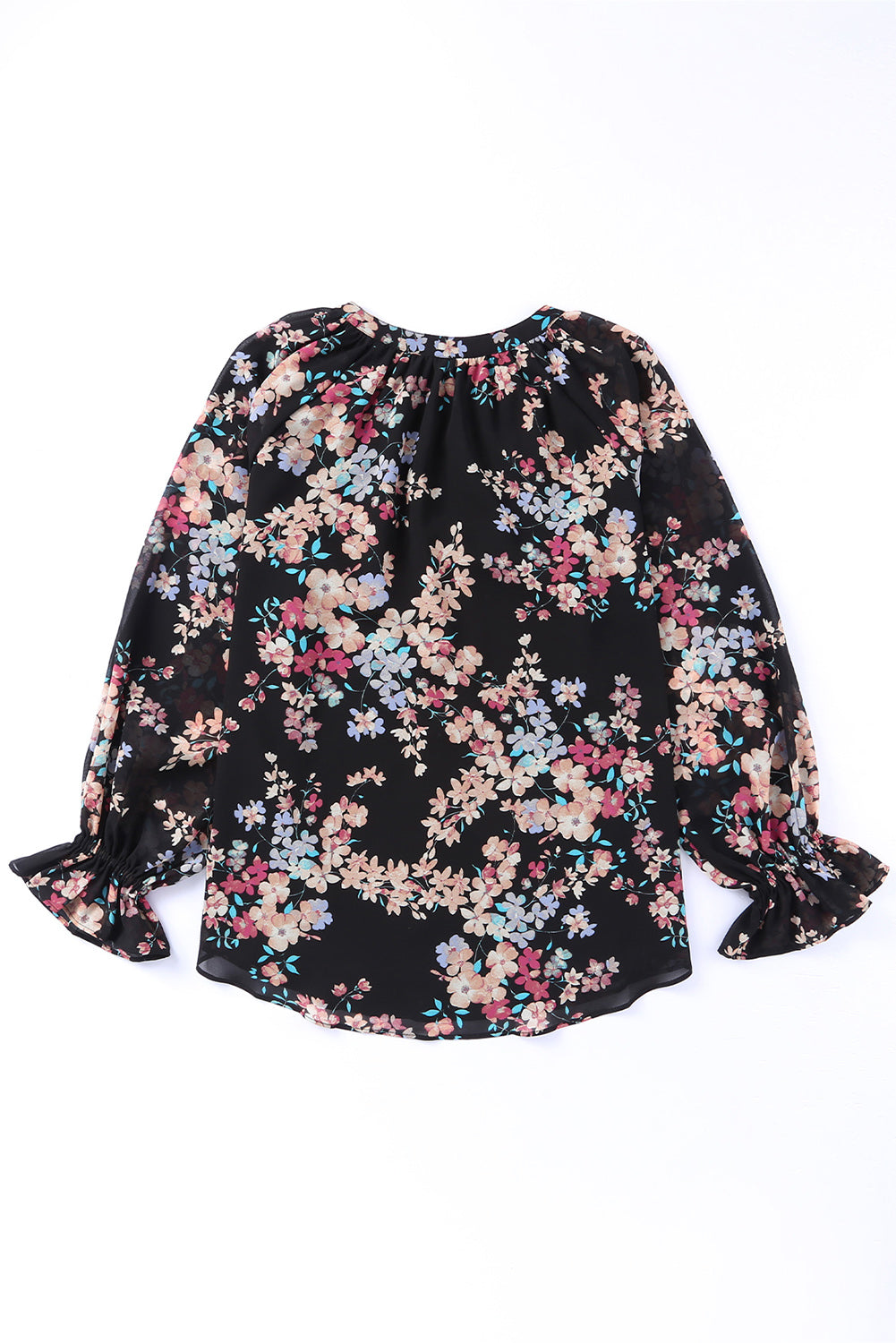 Black Plus Size Floral Print Lace Splicing Short Sleeve Blouse