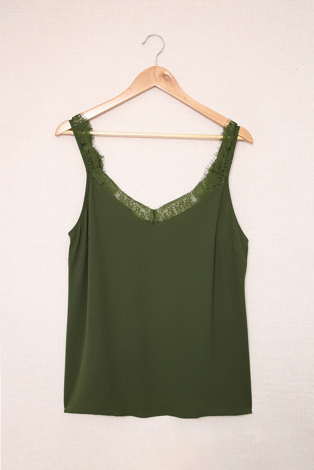 Green Solid Lace Splicing Tank Top