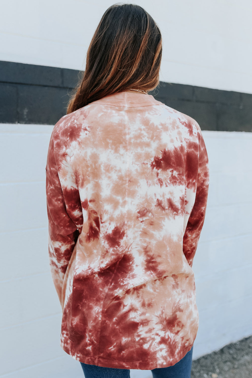 Red Tie Dye Crew Neck Long Sleeve Top