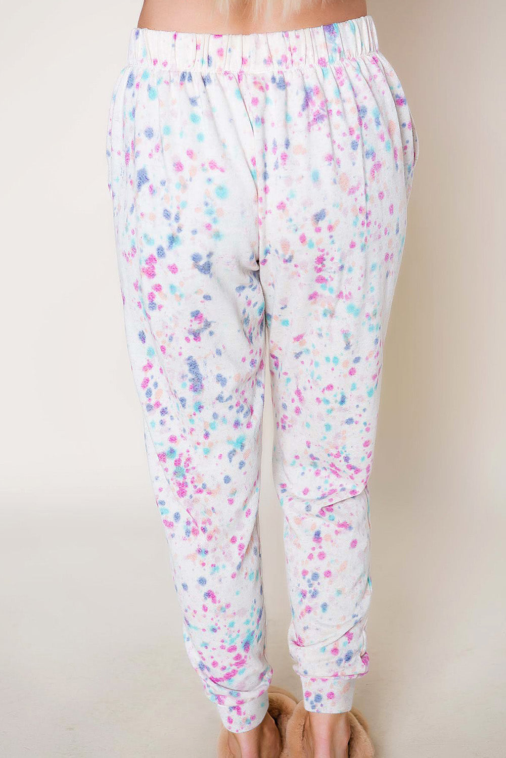 White Tie-dye Long Sleeve Crop Pullover and Joggers Lounge Set