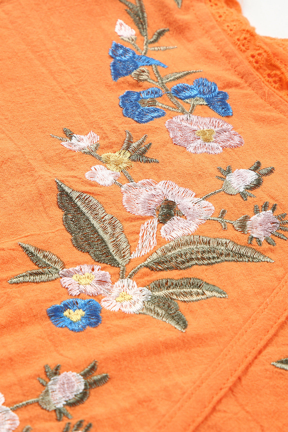 Orange Kimono Sleeves Embroidered Top