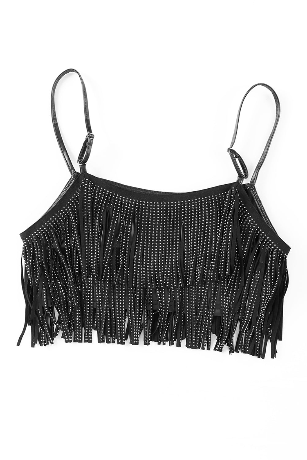 Black Tasseled Spaghetti Strap Cropped Tank Top