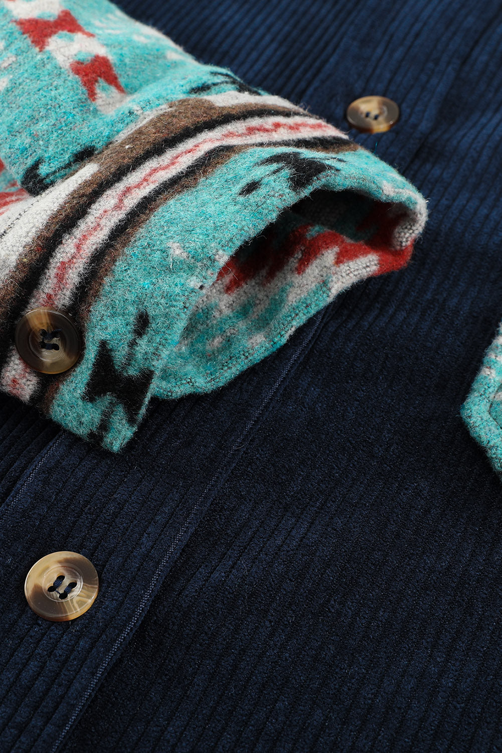 Gray  Aztec Pattern Sleeve Pocketed Corduroy Shacket