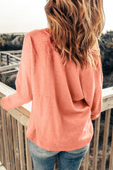 Pink Split V Neck Long Sleeve Top