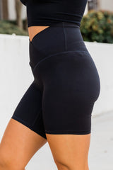 Black Solid Color V-Waistband Yoga Shorts