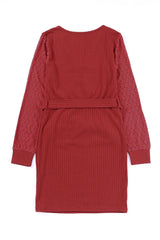 Red Lace Splicing Lace-up Wrap V Neck Mini Dress