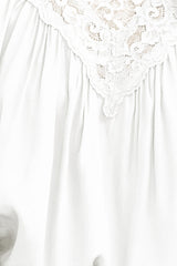 White Mock Neck Lace Splicing Long Sleeve Blouse