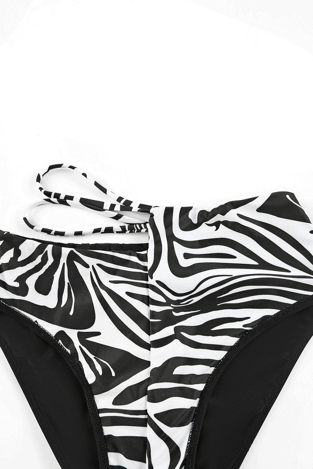 Black Asymmetric Strappy Zebra Print High Waist Bikini