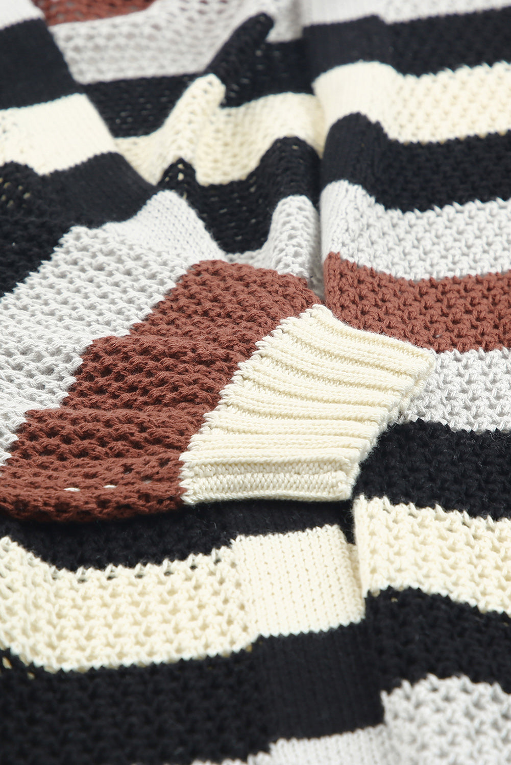 Multicolor Striped Color Block Hollowed Knit Cardigan