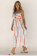 Multicolor Striped Tie Decor Strapless Tiered Maxi Dress