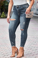 Blue Plus Size Distressed Ankle Length Skinny Jeans