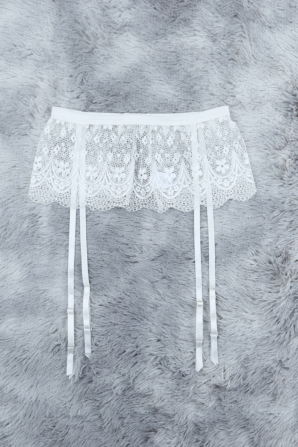 White Sheer Lace Bra and Panty Set with Garter Belts