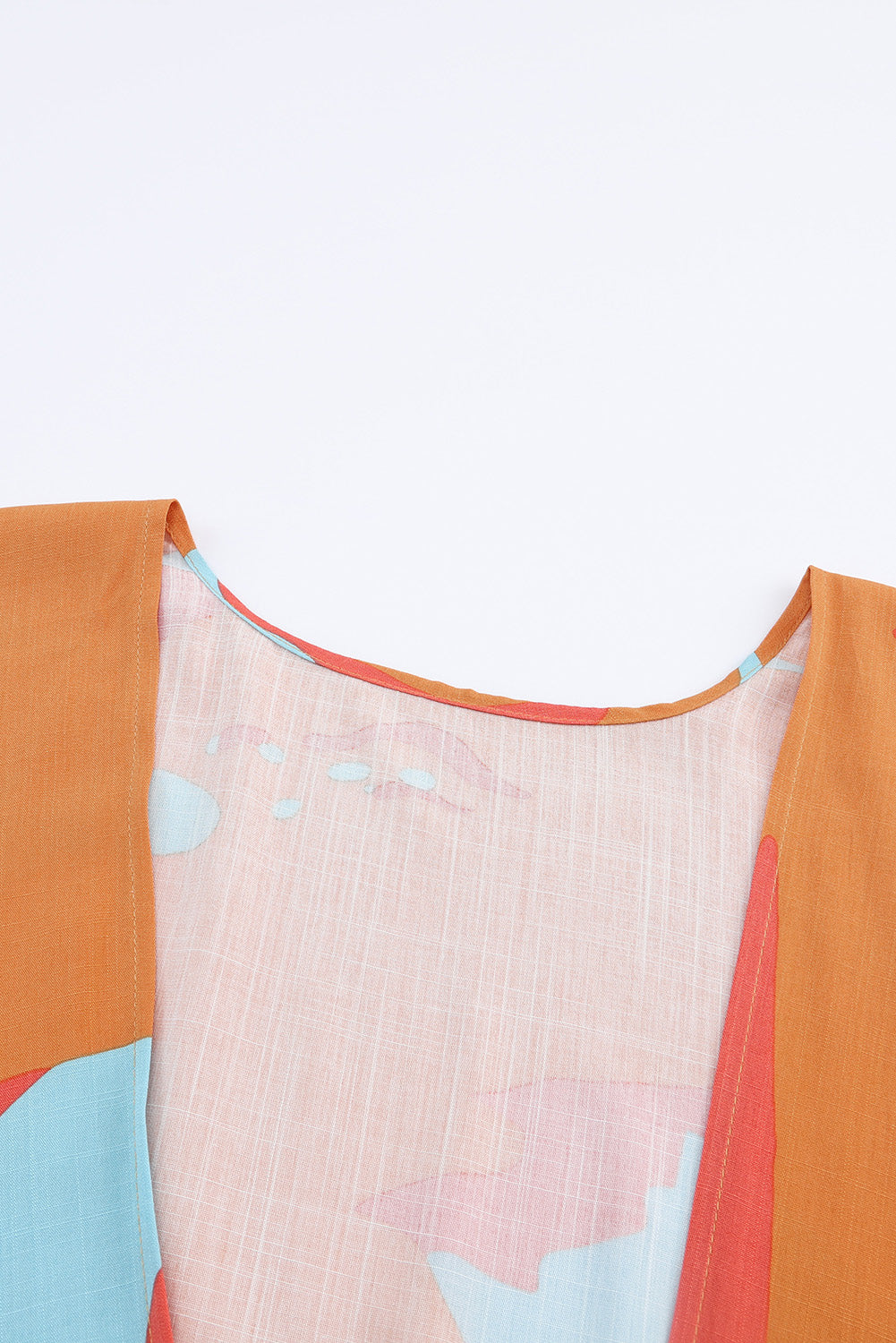 Brown Abstract Print Open Front Kimono with Slits