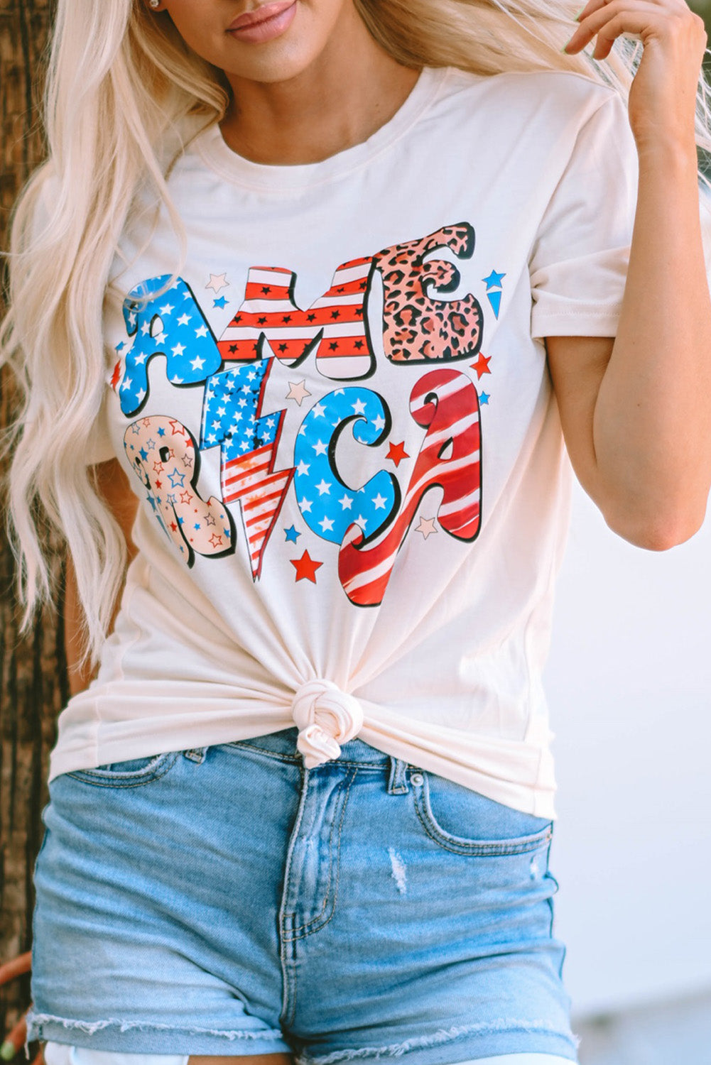 Beige Retro America Graphic T-Shirt