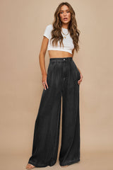 Black Tencel Wide Leg Soft Denim Pants