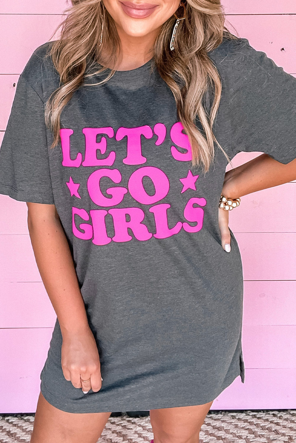 Gray LET'S GO GIRLS Casual T Shirt Dress