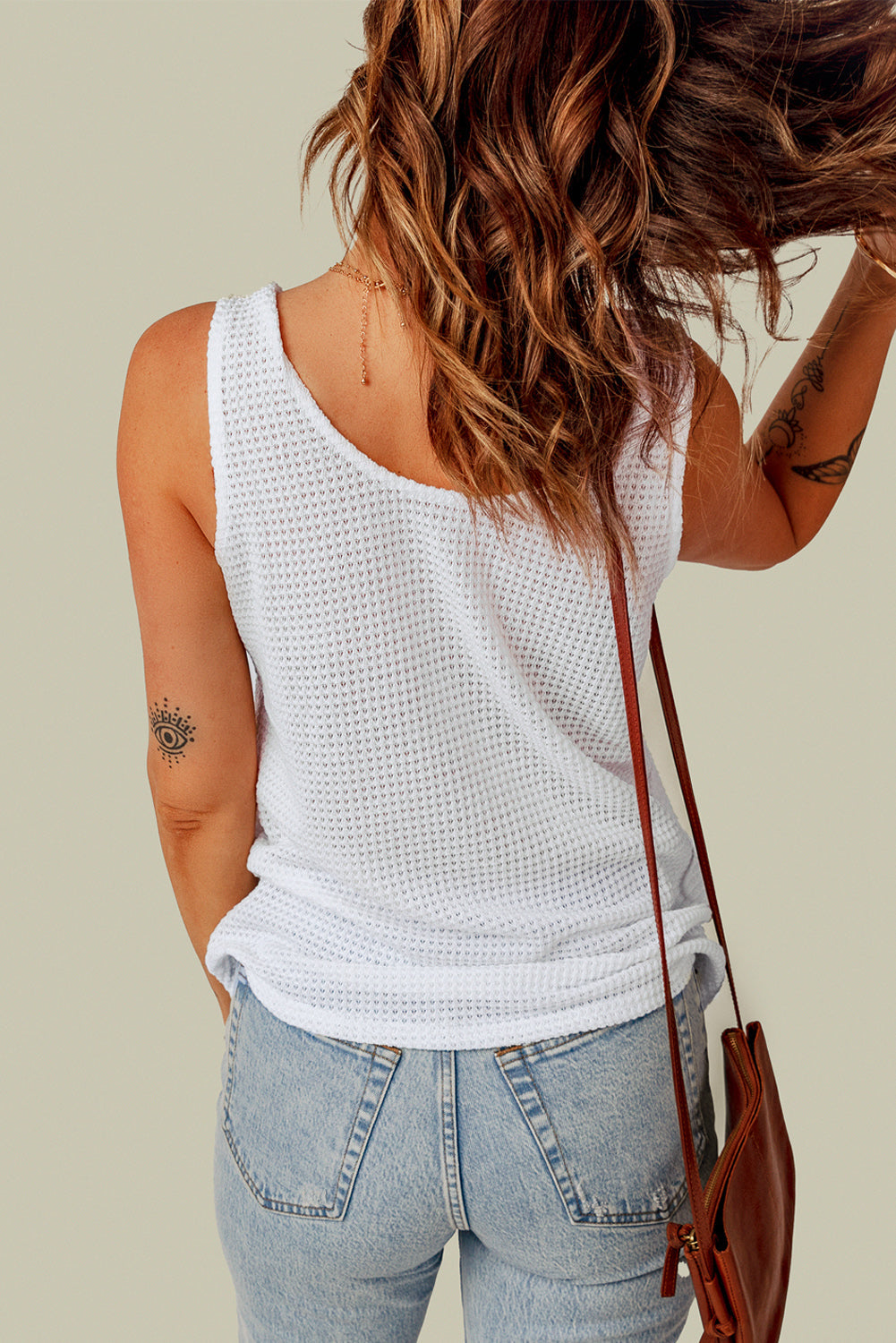 White Waffle Texture Tank Top