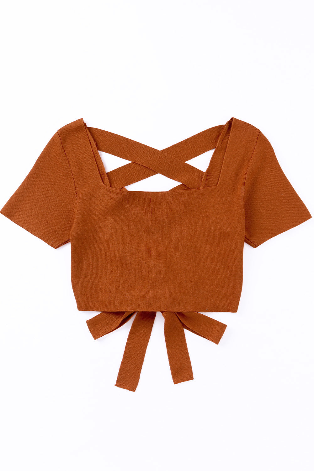 Orange Criss Cross Lace-up Ribbed Square Neck Crop Top