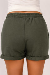 Green Tie Waist Side Pockets Cuffed Lounge Shorts