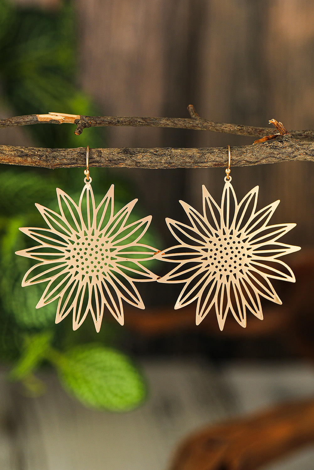 Gold Hollow-out Sunflower Hook Earrings