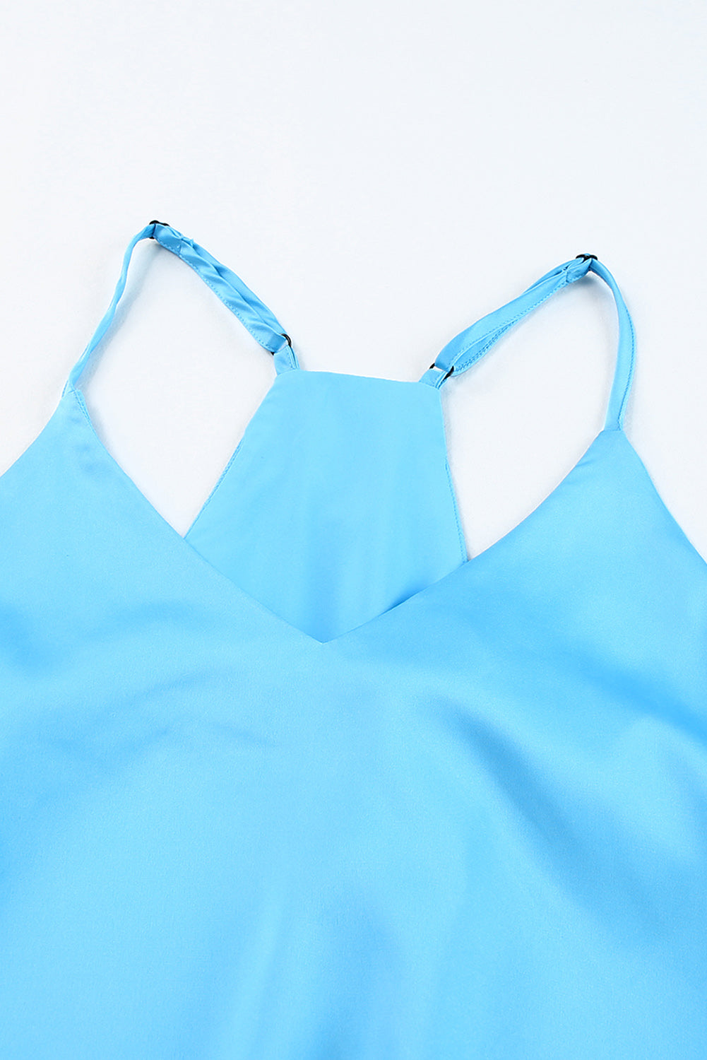 Sky Blue Spaghetti Straps Satin Tank Top