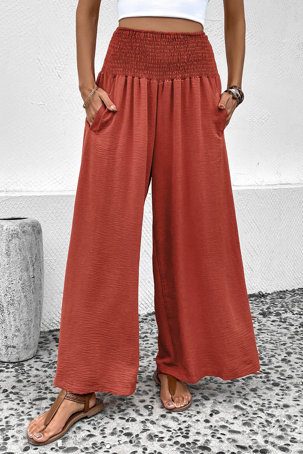 Black Waistband High Waist Wide Leg Pants