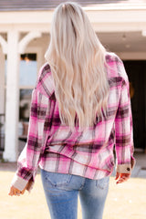 Rose Contrast Trim Plaid Shacket
