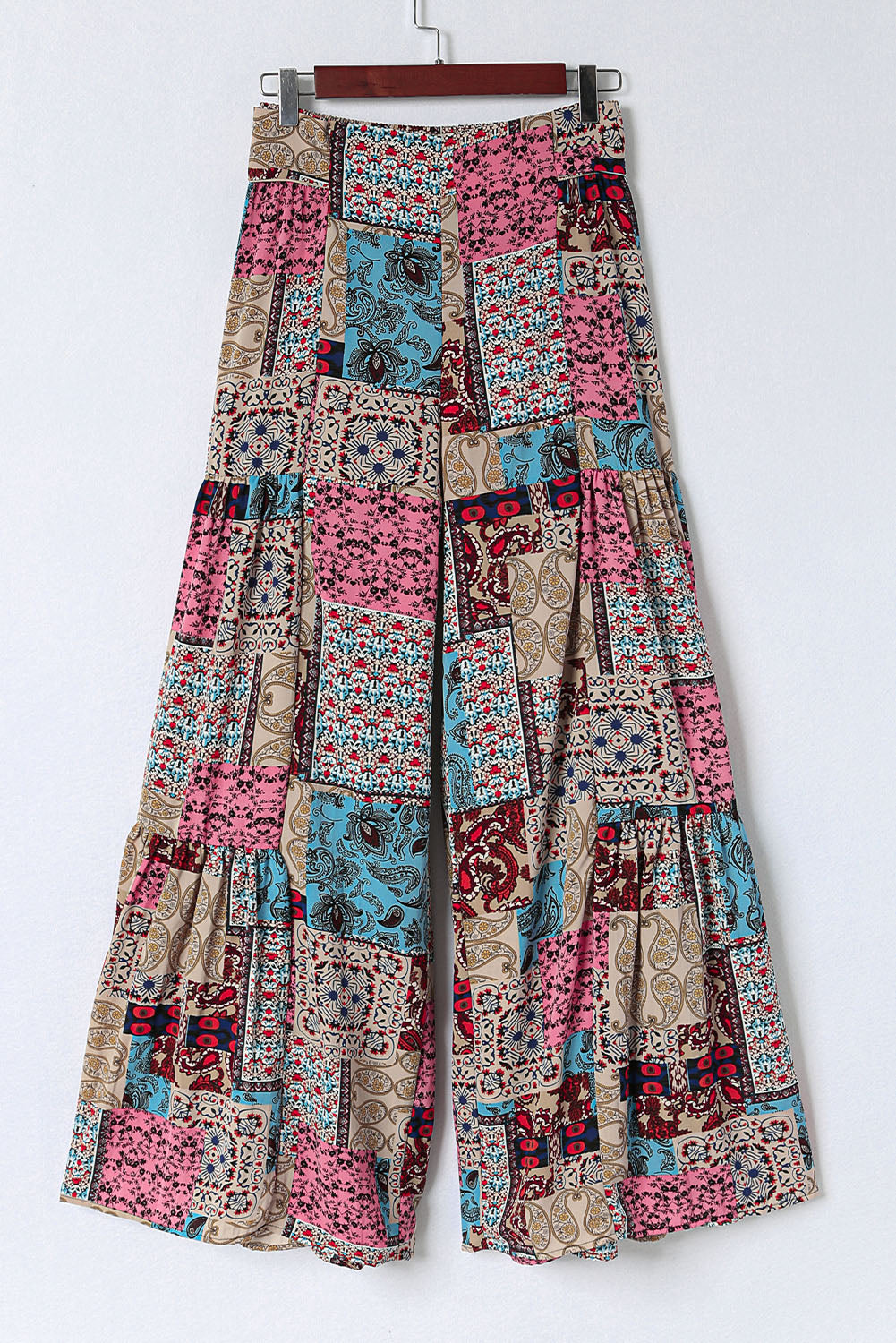 Multicolor Boho Paisley Mixed Print High Waist Pants