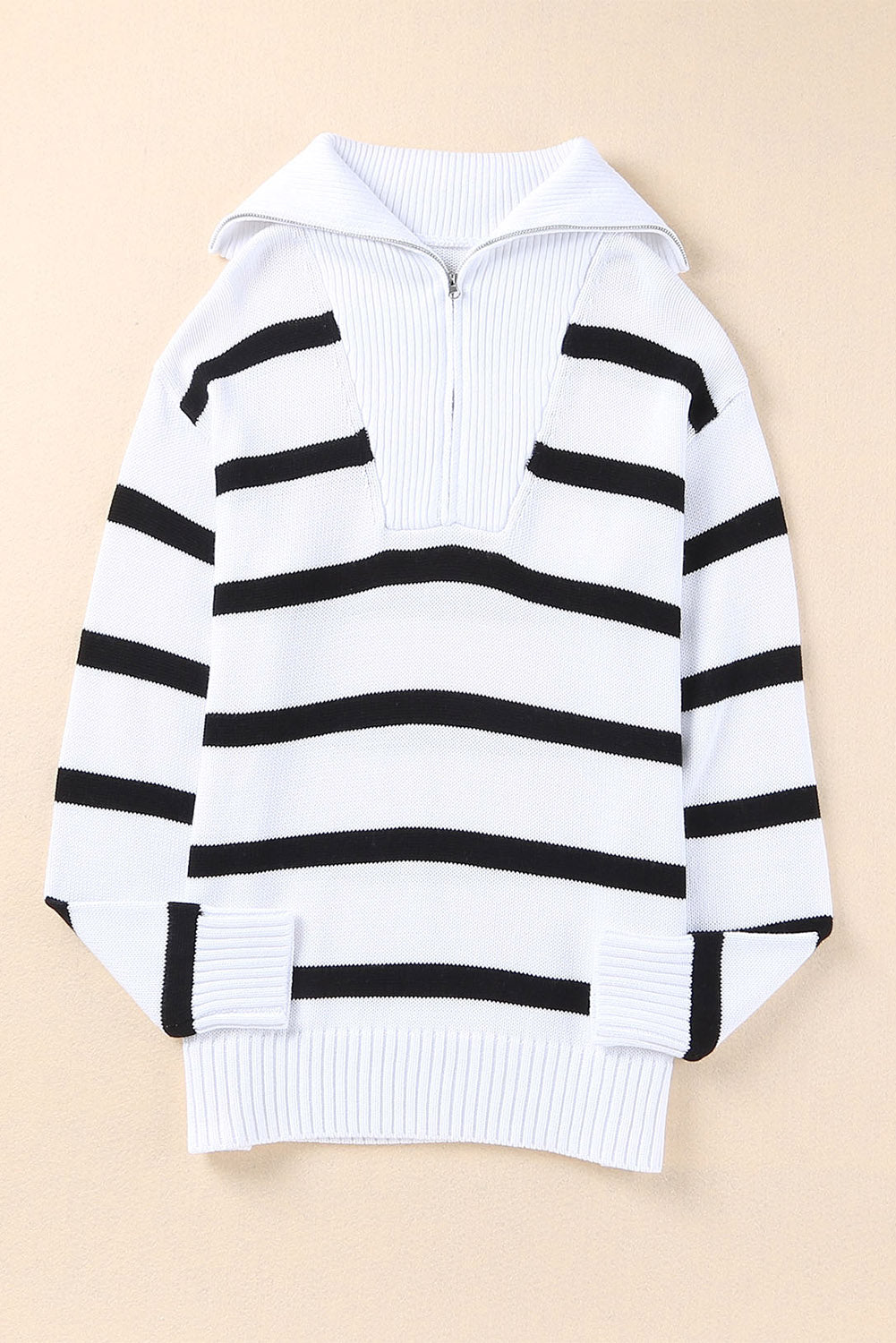 White Sailor Collar Striped Knit Pullover Sweater