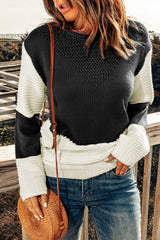 Black Two-Tone Chevron Pullover Sweater