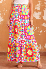 Multicolor Abstract Floral Pattern Maxi Skirt