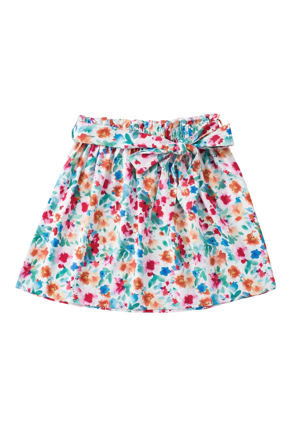 Green Floral Print Waist Tie Mini Skirt