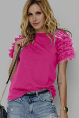 Rose Mesh Ruffled Short Sleeve T Shirt