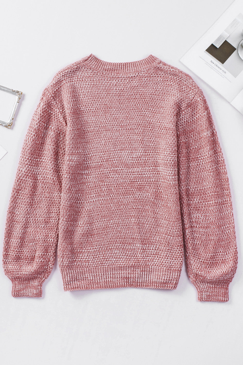 Pink Subtle Heather Knit Bishop Sleeve Sweater