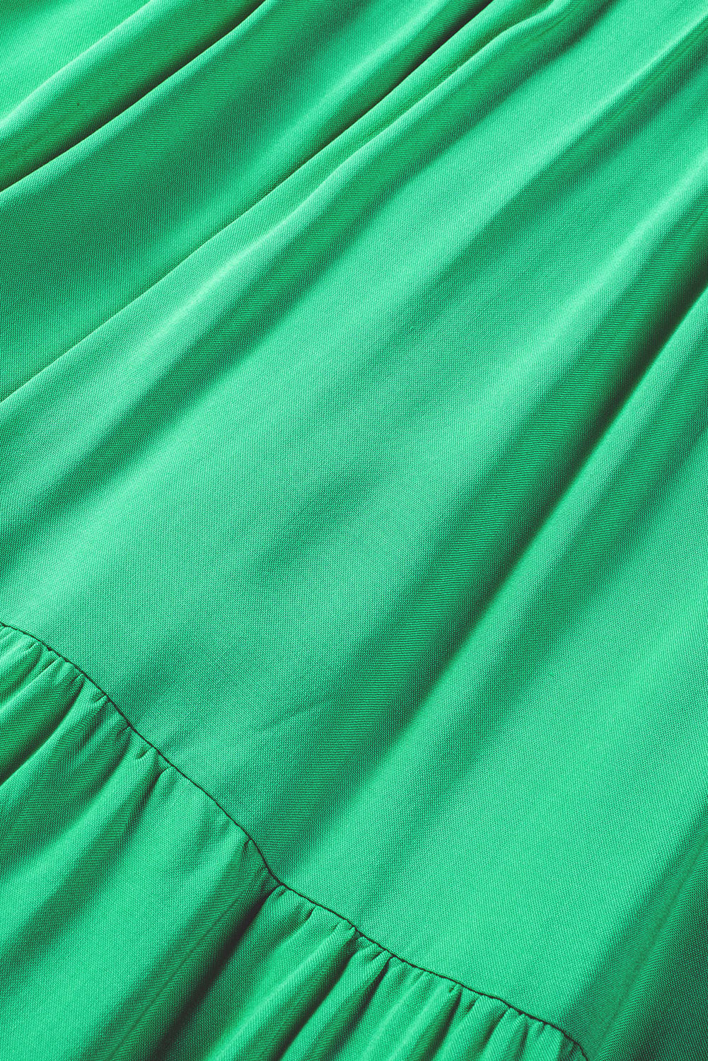 Green Notch V Neck Bubble Sleeve Tiered Maxi Dress