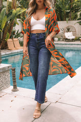 Multicolor Abstract Print Half Sleeves Kimono