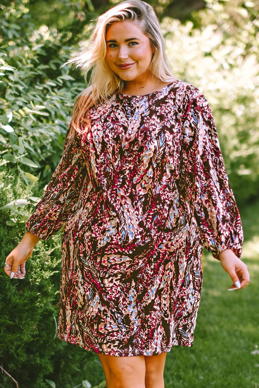 Red Plus Size Floral Print Mini Dress