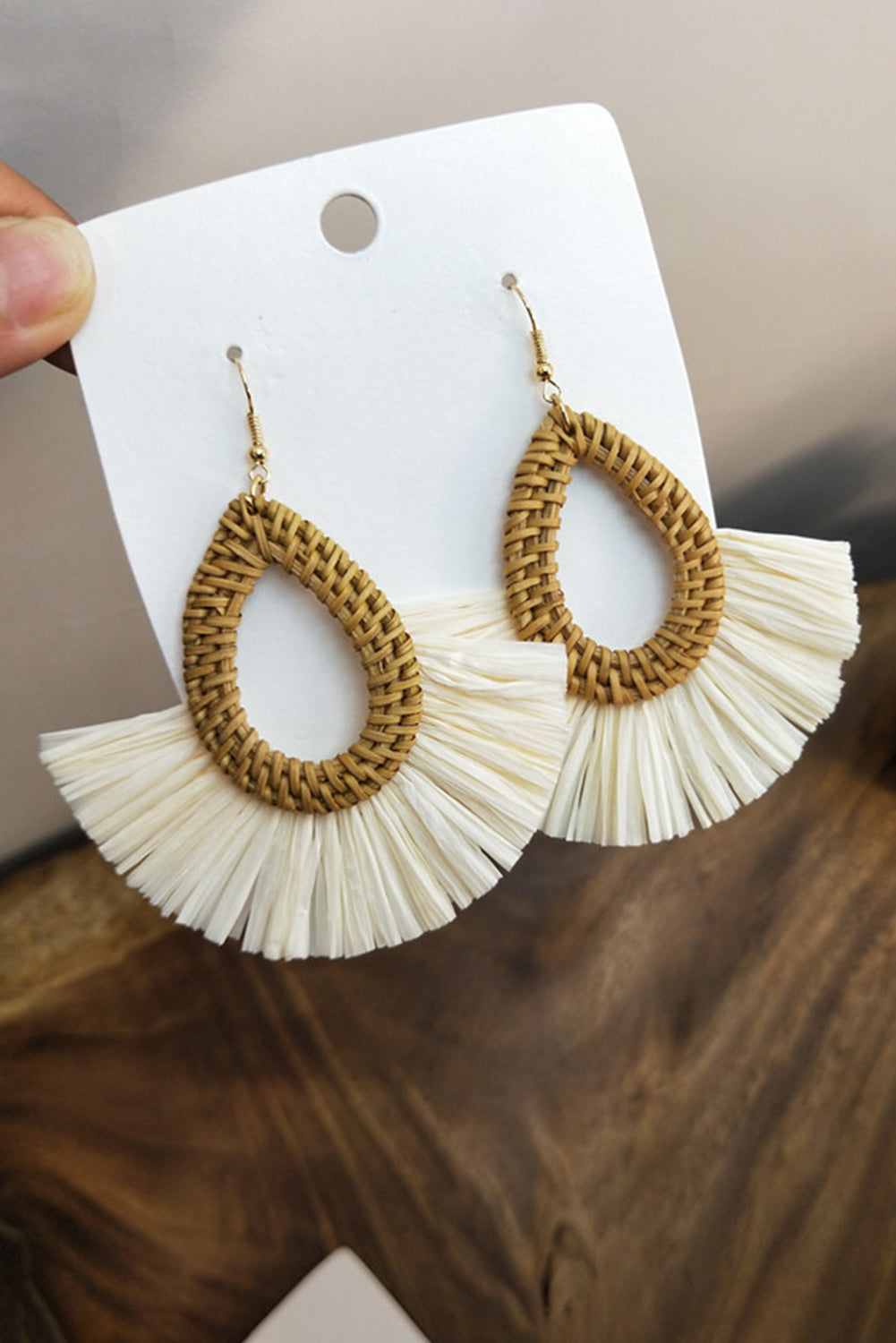 Beige Bohemian Semi-circle Woven Drop Earrings