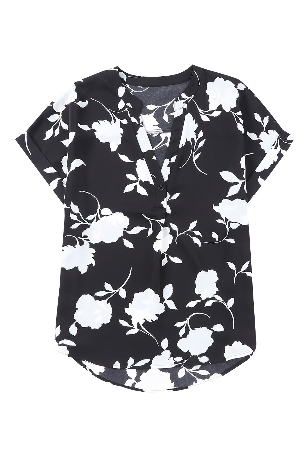 Black Floral Printed Short Sleeve Blouse