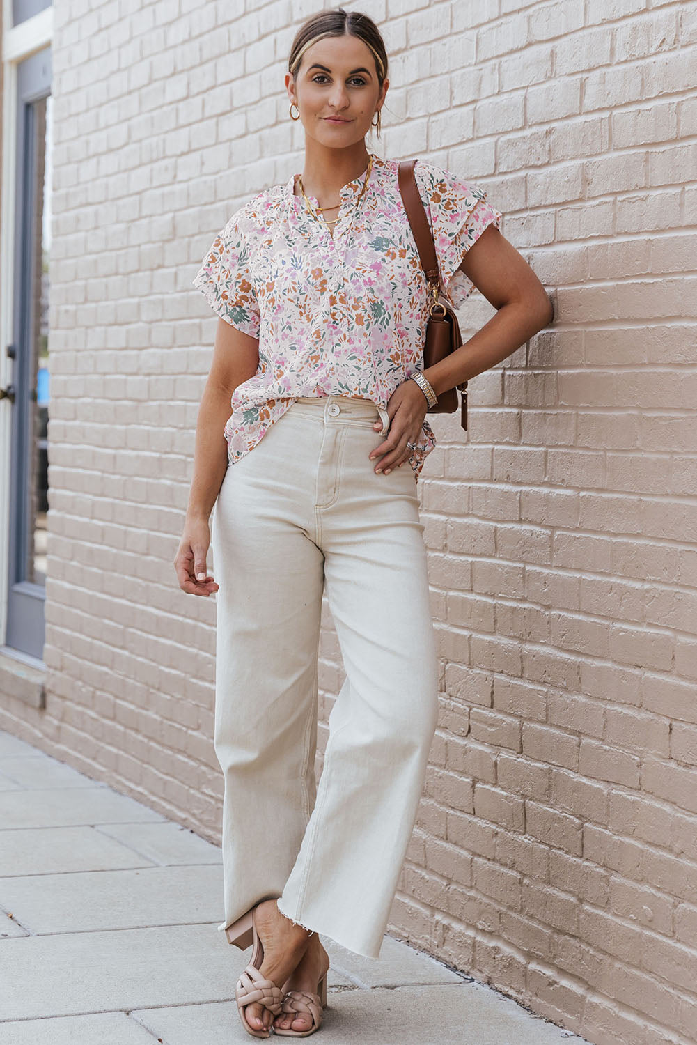 White Boho Floral Print Spaghetti Straps Tank Top