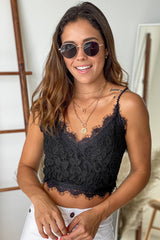 Black Eyelash Trim Lace Overlay Bralette