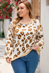 Leopard Plus Size Ribbed Hem Leopard Sweater