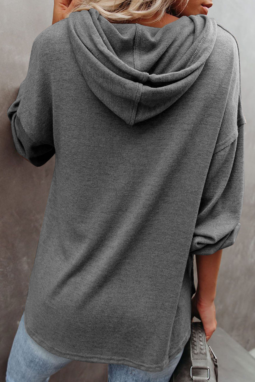 Buttoned High and Low Hem Hoodie