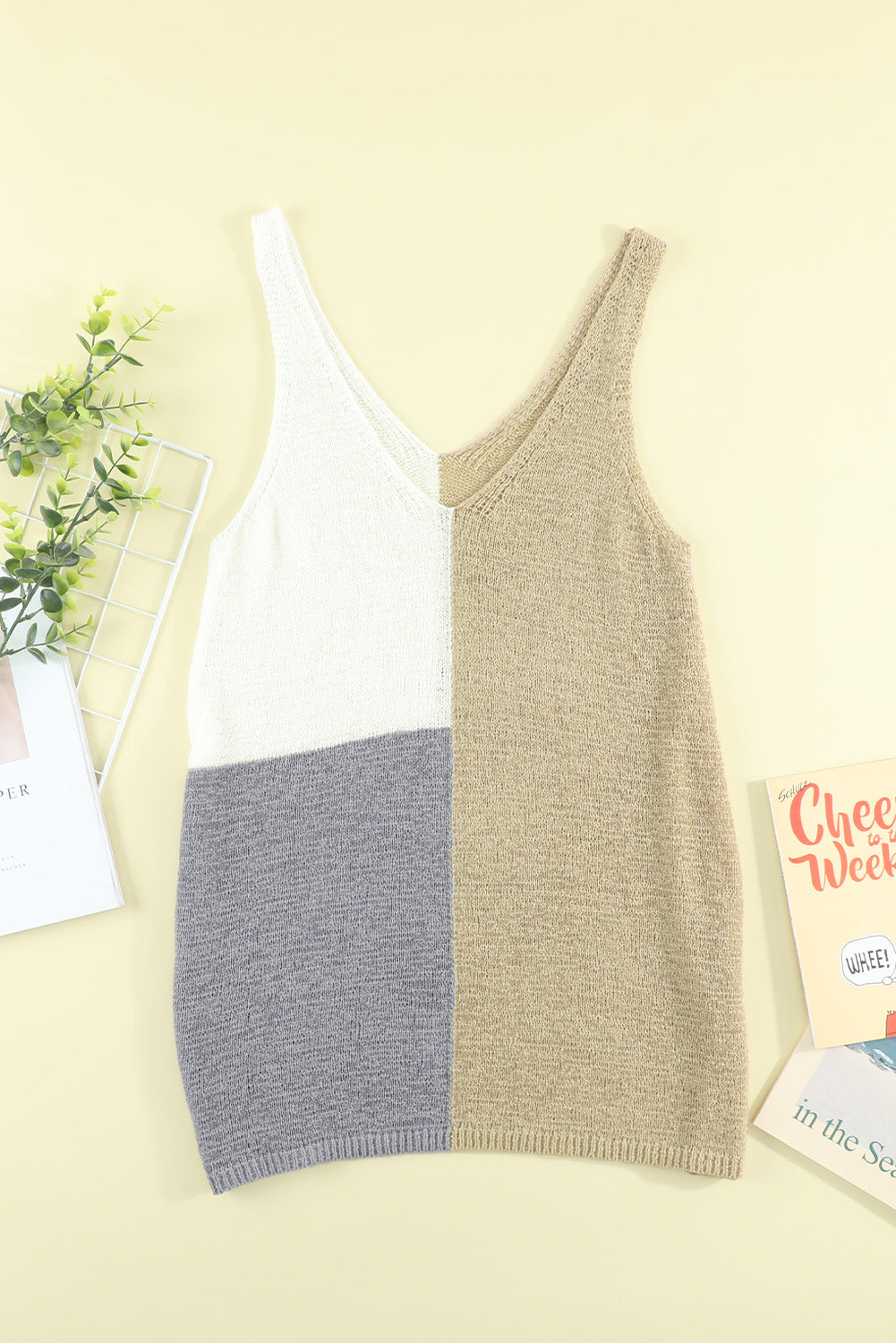 Gray Color Block Knitted Tank Top