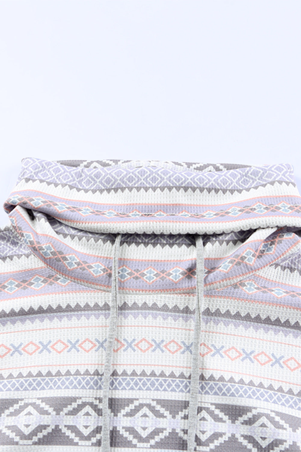 Gray Aztec Print Amicg Knit Cowl Neck Sweatshirt