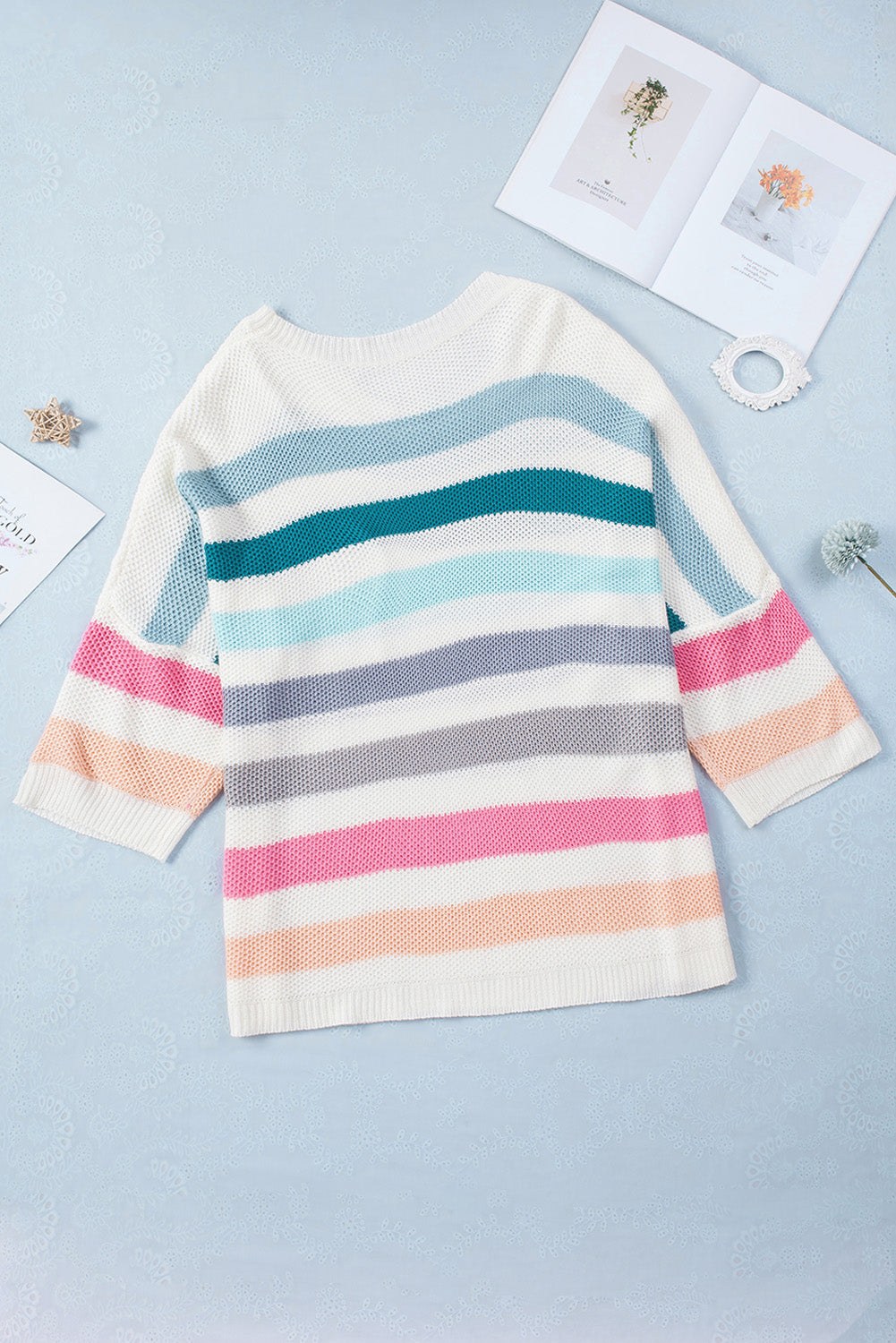 Multicolor Striped Knit Top with Chest Pocket