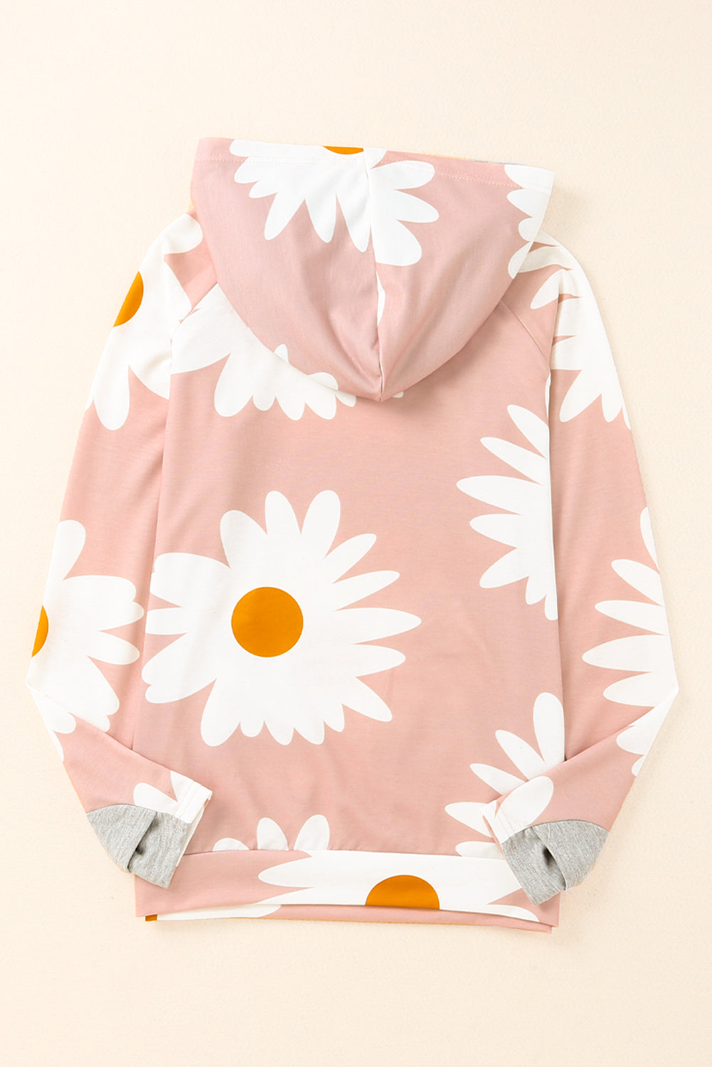 Pink Daisy Print Zipped Doublehood Sweatshirt