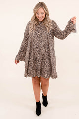 Leopard Plus Size Ruffle Long Sleeve Mini Dress