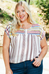 Multicolor Plus Size Boho Floral Striped Print Blouse